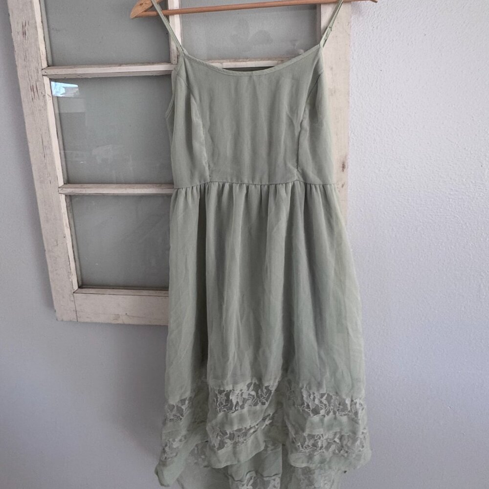 Band of Gypsies Sage Green Lace Inset High-Low Dress Wedding Guest Bridesmaid - Picture 15 of 16